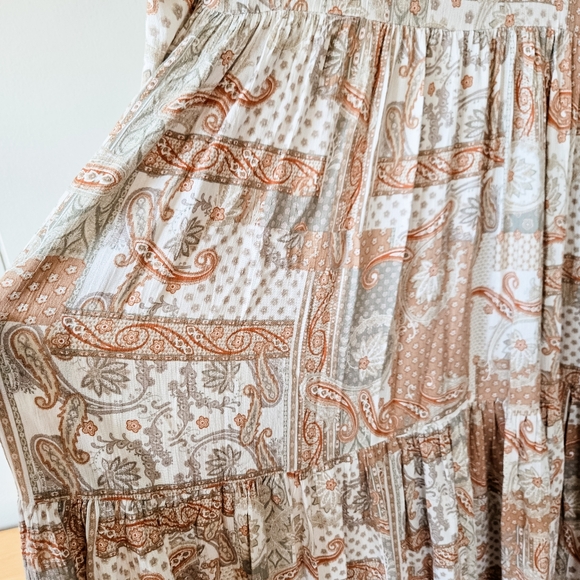 Carly Jean Los Angeles Janessa Long Tiered Maxi Dress in Taupe, Rust and Brown - Picture 6 of 13